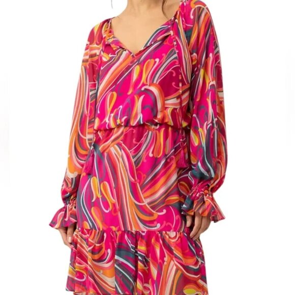 NWT Trina Turk Women's Printed Blouson Dress in Radio City Rose. Sz: Small - Picture 2 of 13